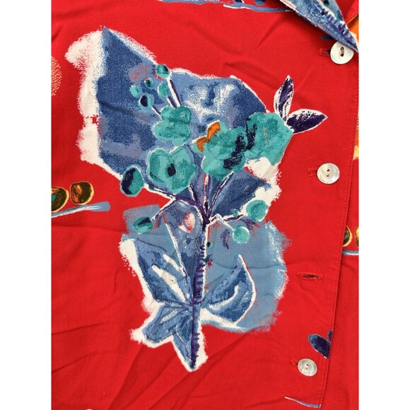 VTG 80s POOL tropical  BRIGHT RED BUTTON ALOHA NOVELTY SHIRT RAYON  Size 1X Pic6 - Picture 4 of 11